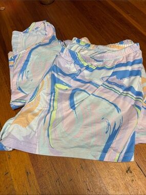 Pastel Swirl Print Women’s Elastic Waist PJ shorts set